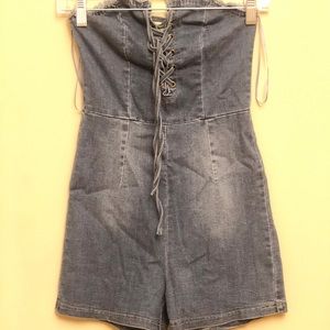 Blue Jean strapless romper jumpsuit playsuit